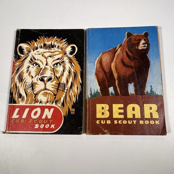 Vintage Lion Bear Cub Scout Book Lot 1948 1954 BSA Boy Scouts Of America Flaws - Picture 1 of 9